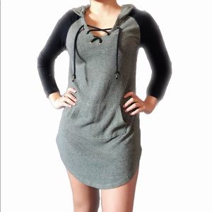 Hooded baseball tee dress tie up